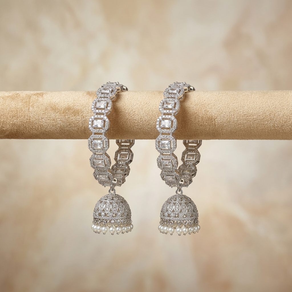 [JBT-BA130] Silver Raksha Jhumka Bangle