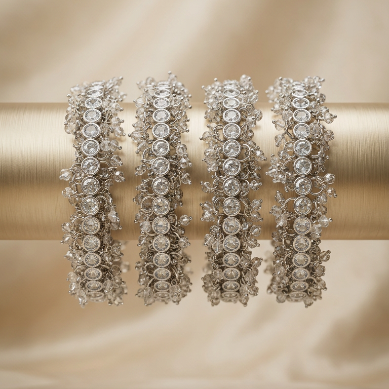 [JBT-BA128] Polki Silver Beads Bangles