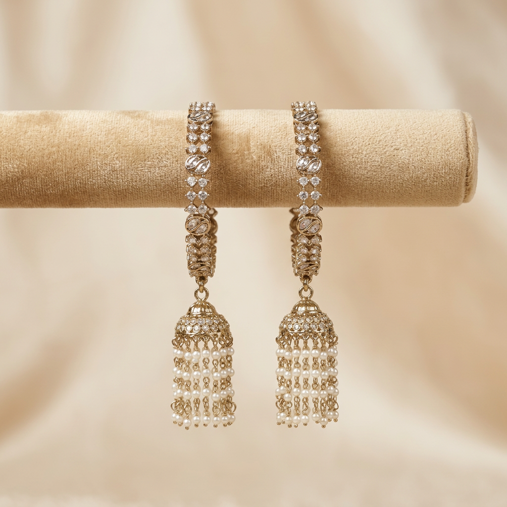 [JBT-BA125] Minimal Kundan Jhumka Bangles