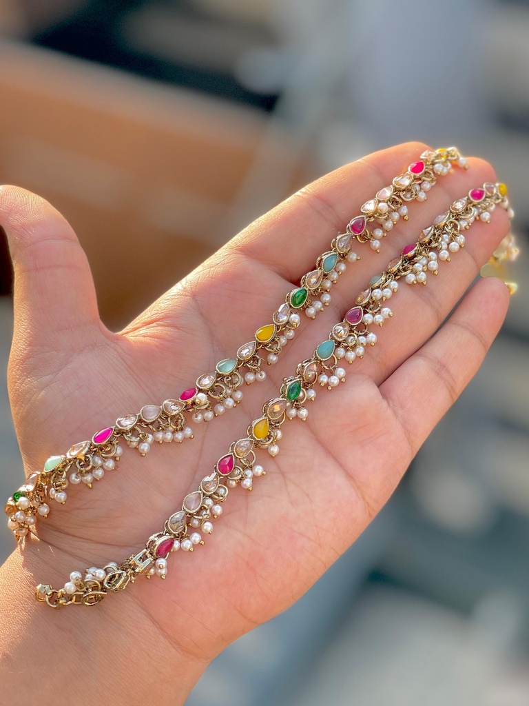 [JBT-ANK002] Pearl Droplet Polki Jhanjhar