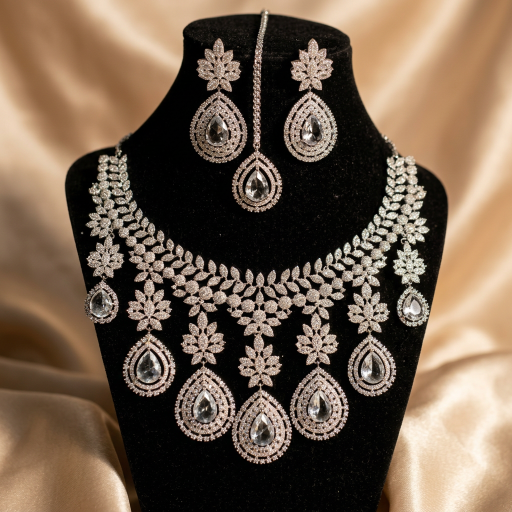 [JBT-NL008] American Diamond Semi Bridal Set with Tikka