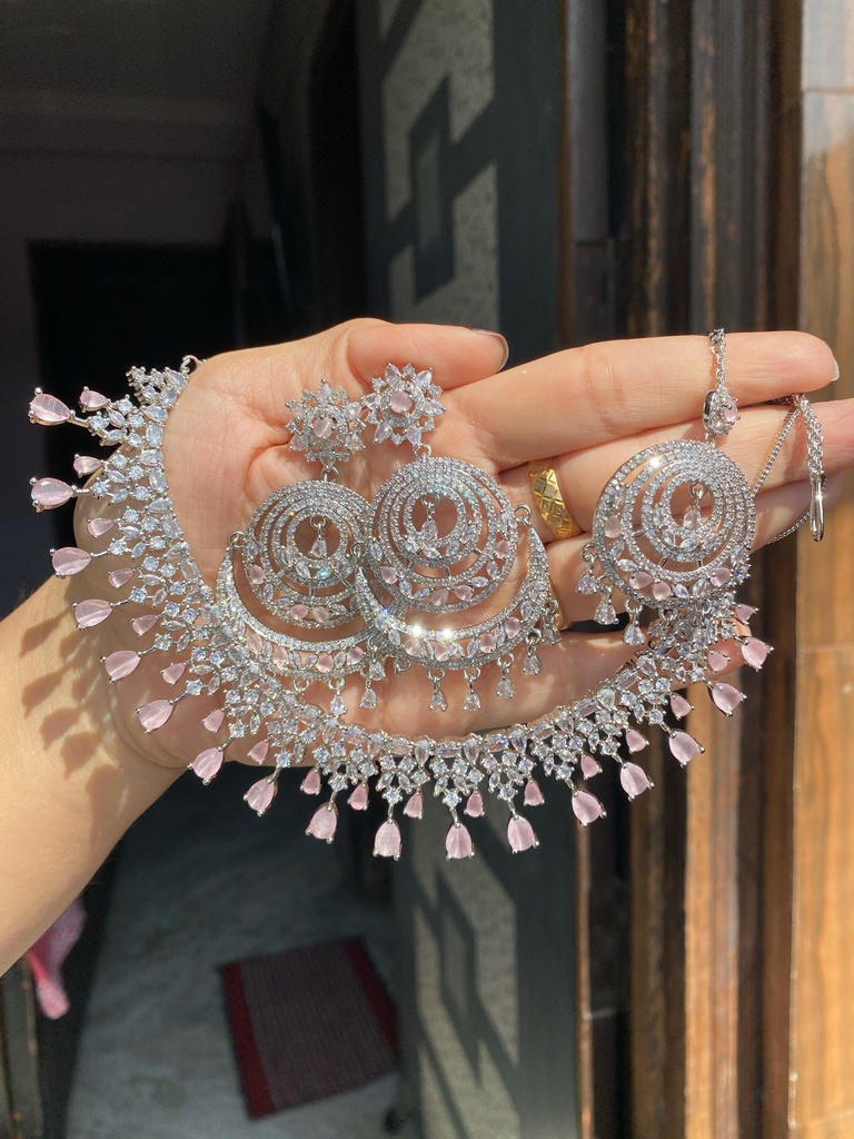 [JBT-NL009] American Diamond Set with Chandbali and Tikka