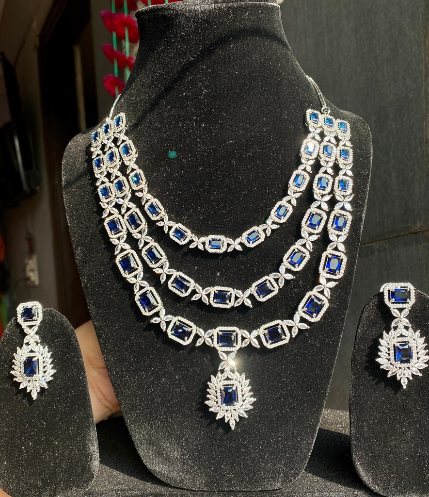 [JBT-NL021] Three Layer American Diamond Necklace Set