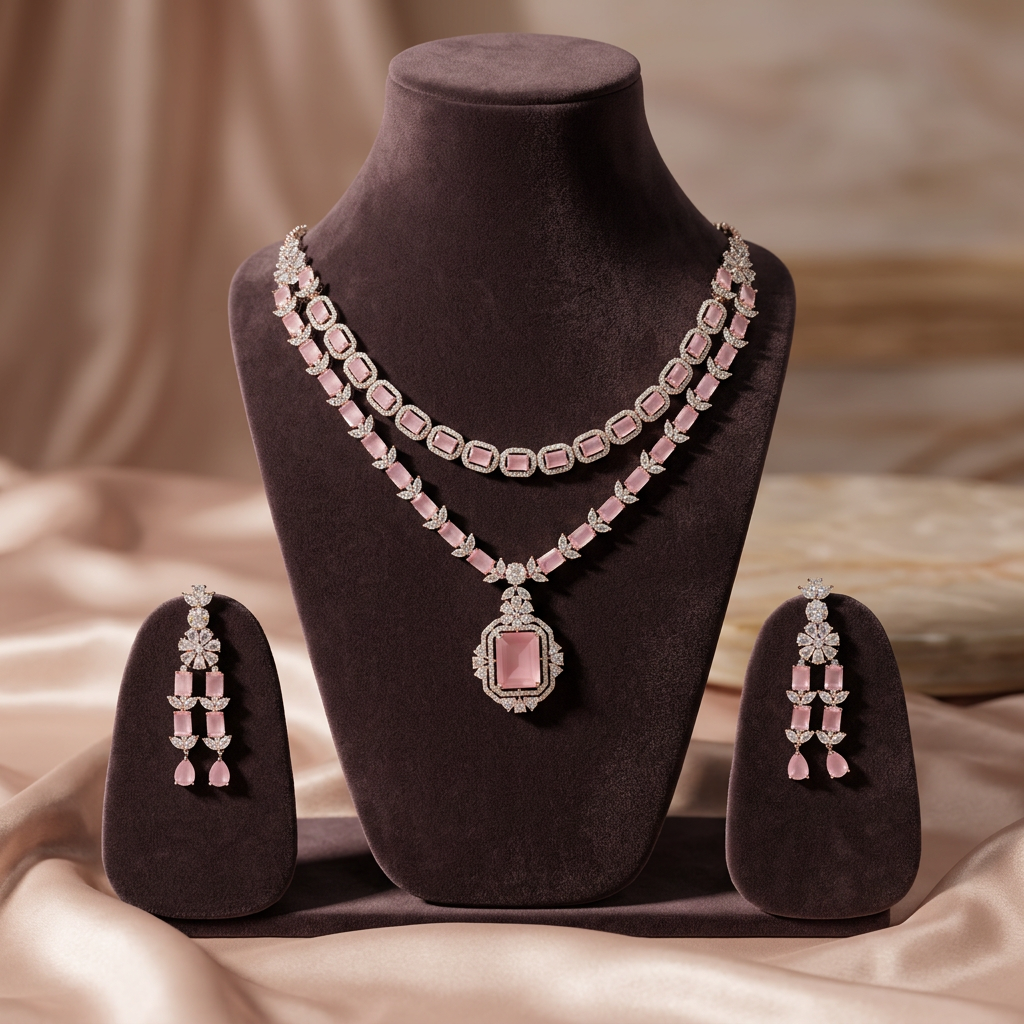 [JBT-NL017] Premium 2 Layer American Diamond Necklace Set