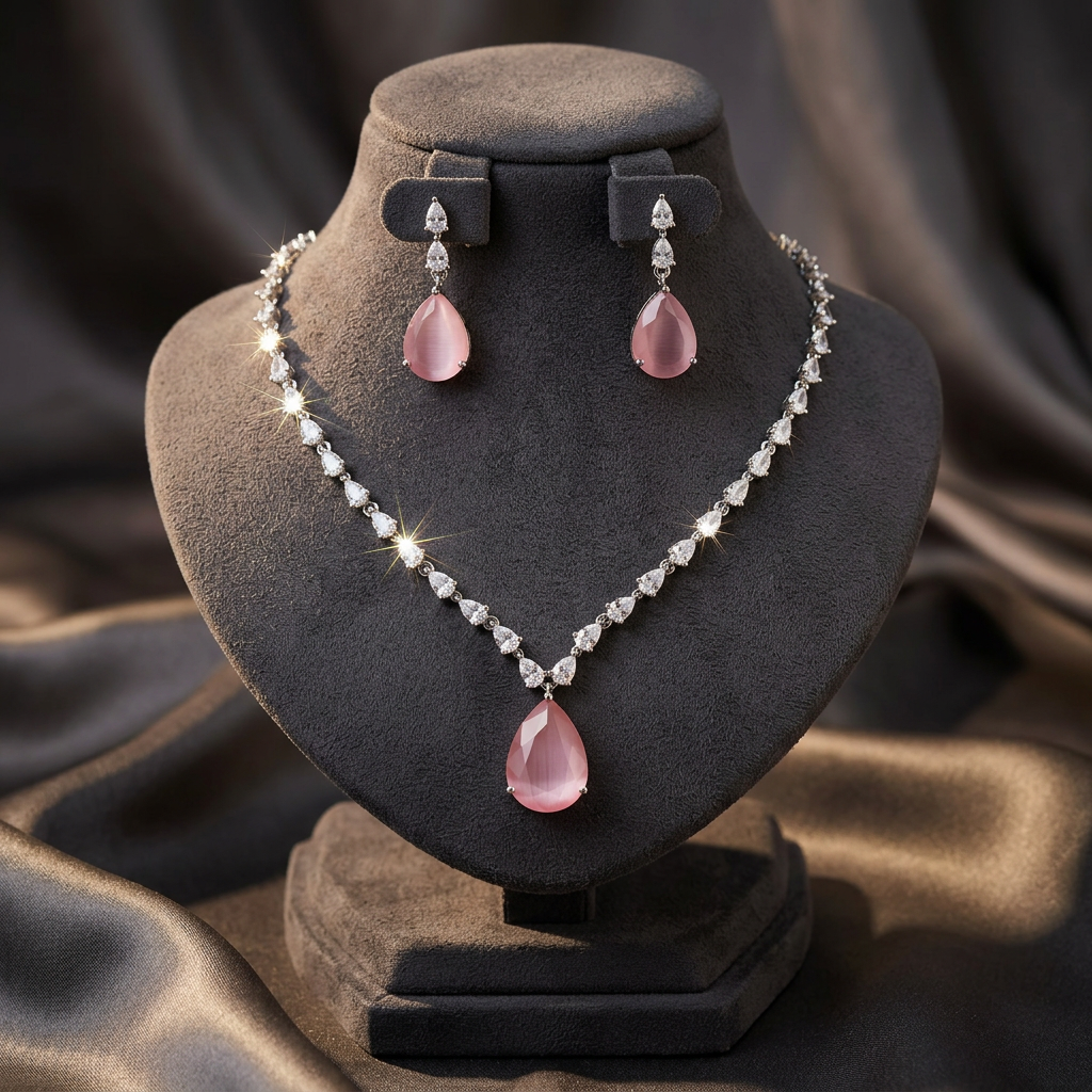 [JBT-NL013] Deepika American Diamond Drop Necklace Set