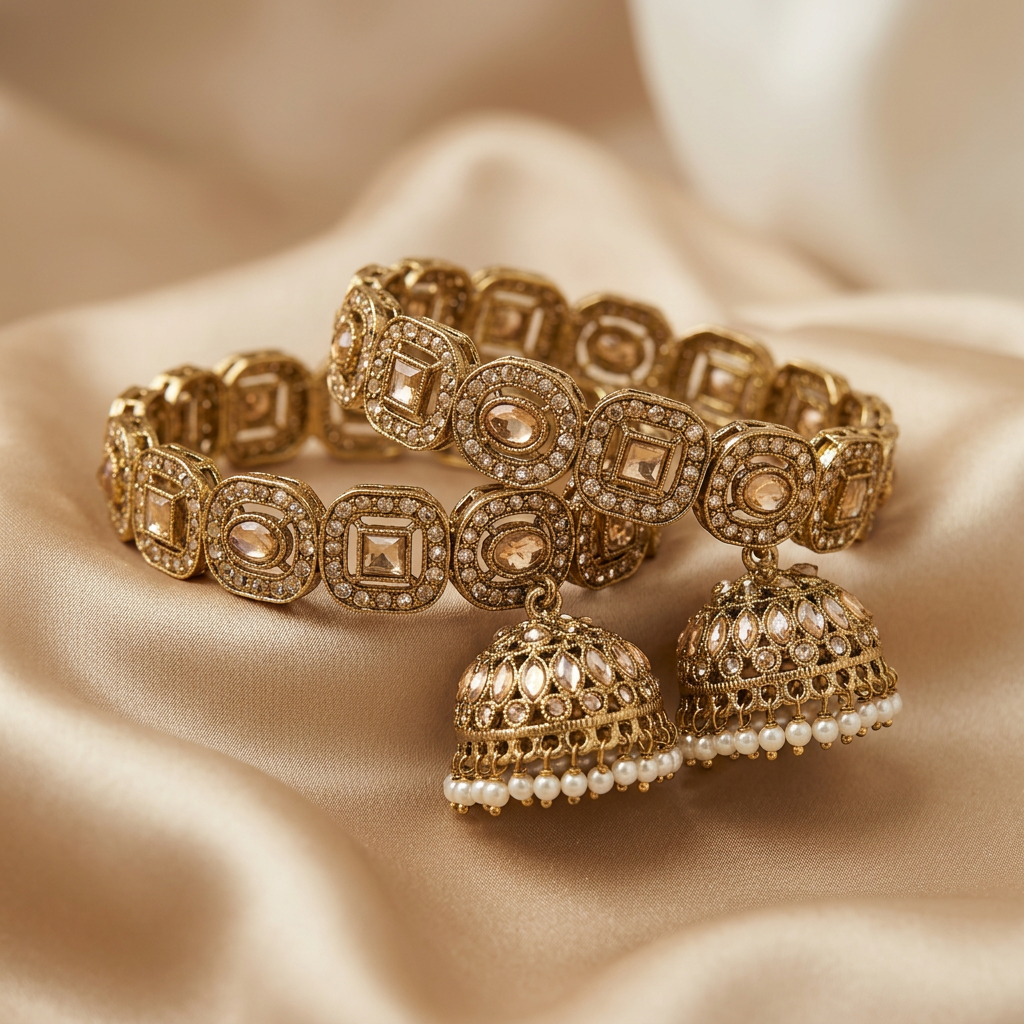 Pearl Polki Bangle With Jhumka