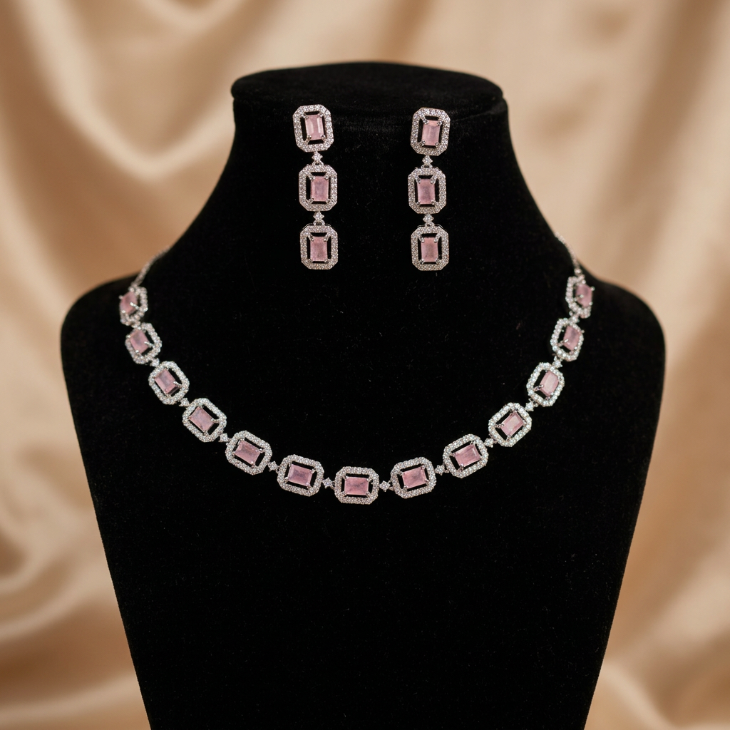 [JBT-NL010] American Diamond Solitaire Necklace Set