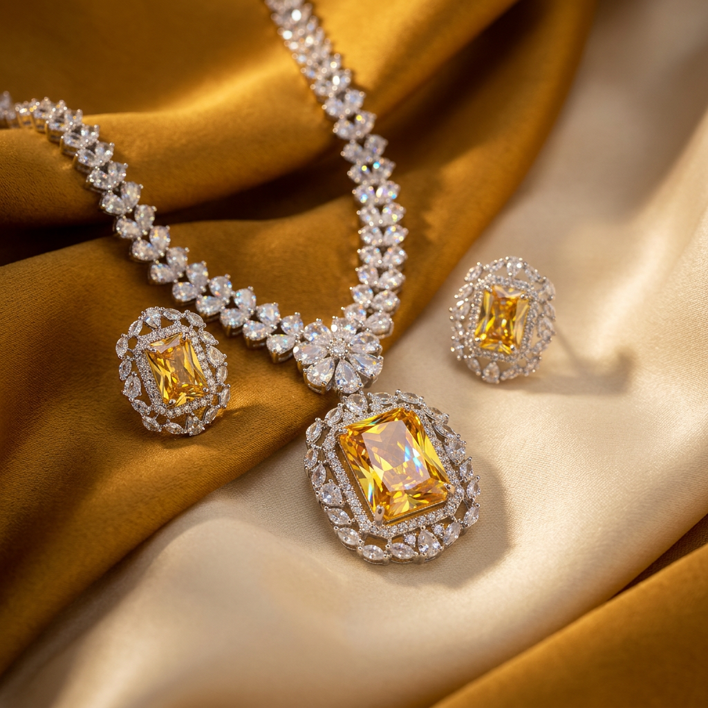 [JBT-NL001] Alia Bhatt American Diamond Necklace Set