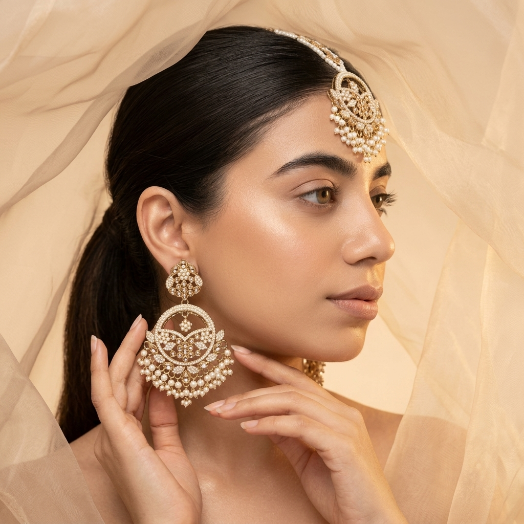 [JBT-ER047] Shabad Kundan Mangtika And Earrings Set