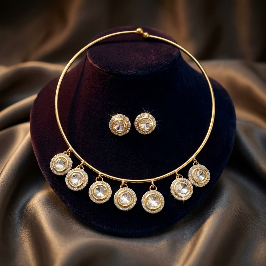 [JBT-NL031] Kundan Polki Hasli Set