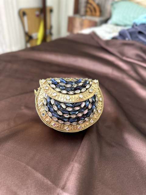 [JBT-BG006] Navy Kundan Half-Moon Clutch