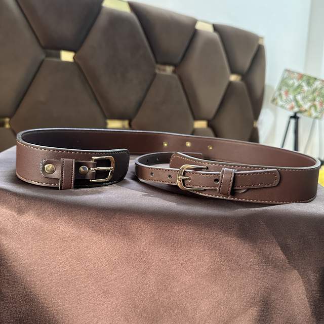 Brown Leather Belt Combo (Set of 2)