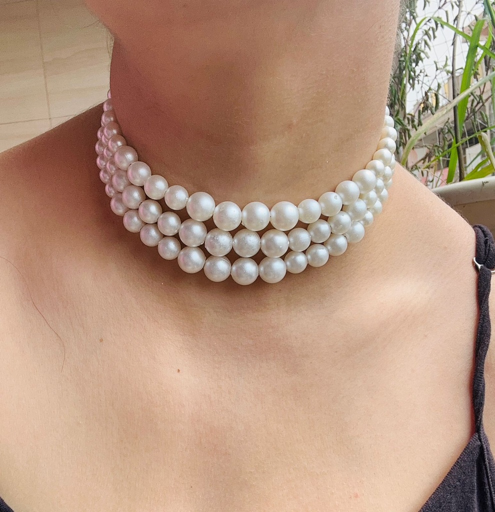 [JBT-NL024] 3 Line Pearl Choker with Adjustable Length