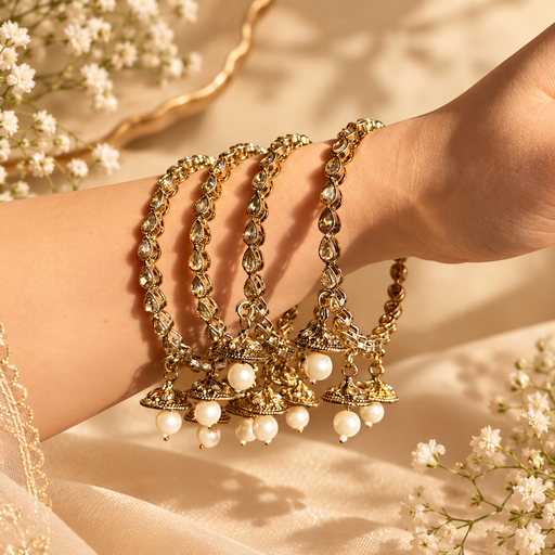 Pearl Drop Jhumka Bangles- Set of 4